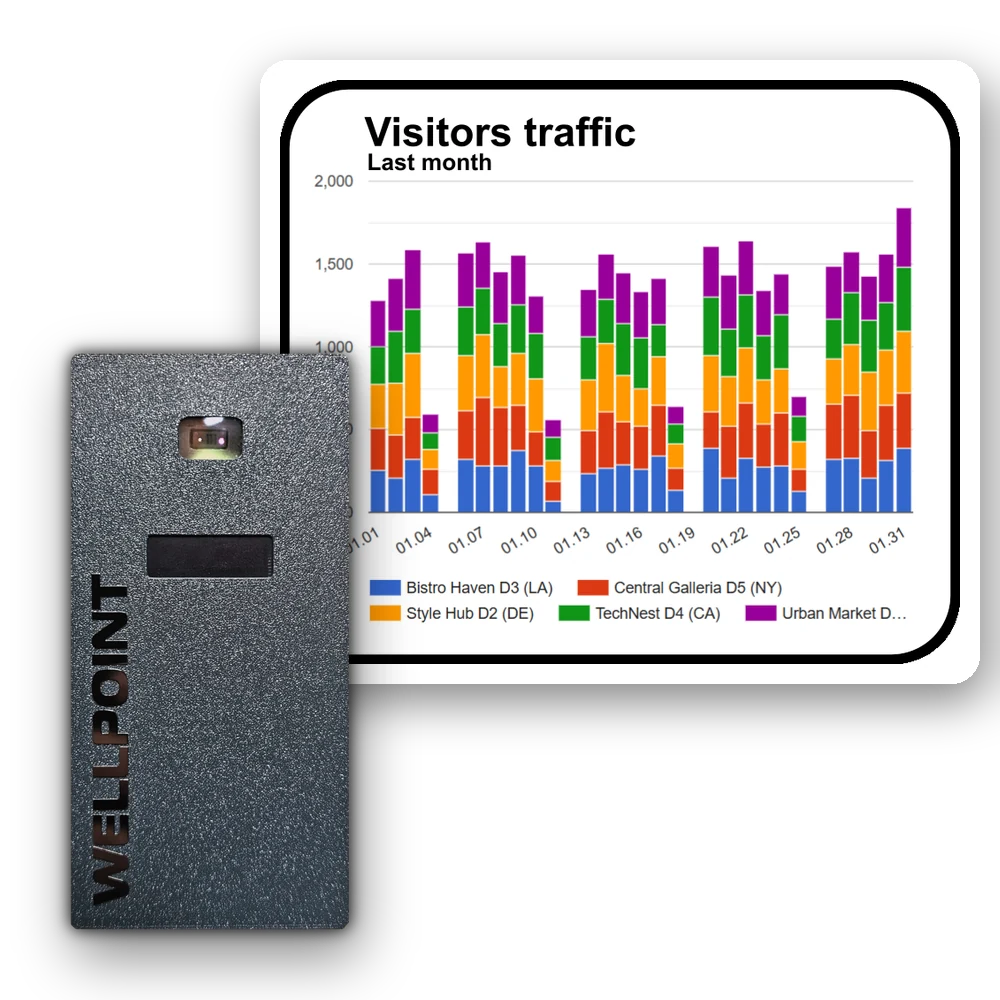 WELLPOINT People Counter with a monthly visitors chart